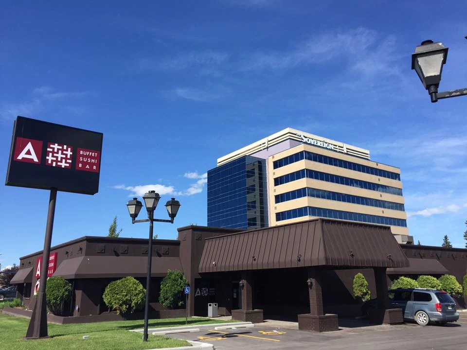 A+ Buffet Sushi & Bar dining room and buffet counters on Macleod Trail SE in Calgary across from Chinook Centre