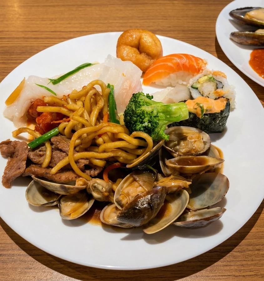 Chinese hot dishes, stir-fried noodles and fried rice at A+ Buffet Calgary